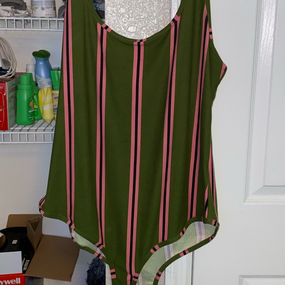 Striped Green, Pink and Black Bodysuit